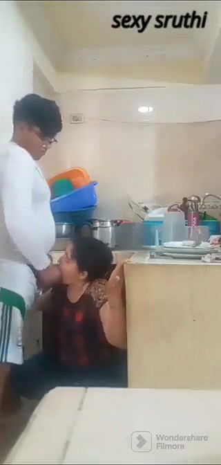 Giving blowjob to young devar in kitchen