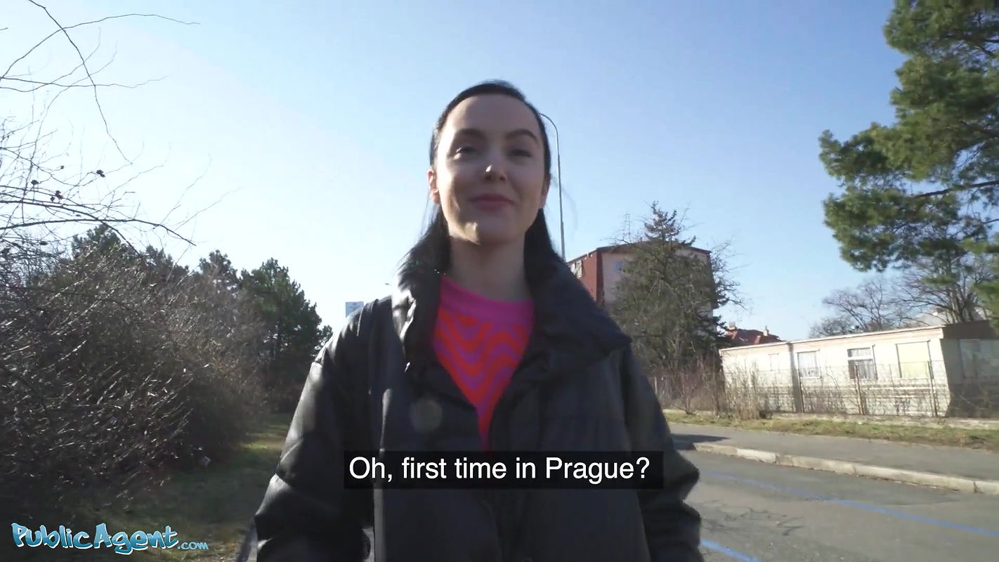 – Young Spanish brunette with pert tits seduced in public into outdoor blowjob and sex