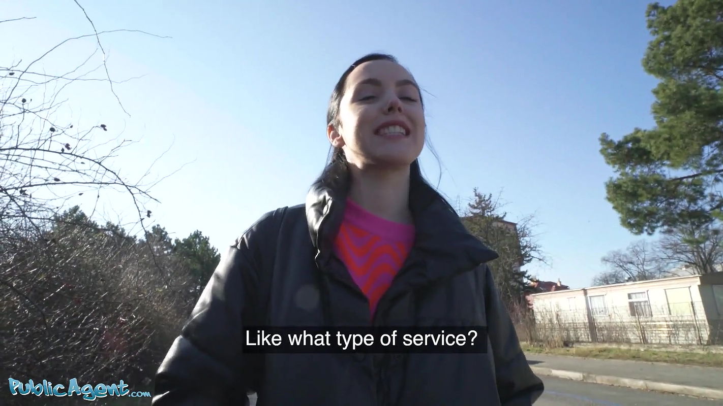 – Young Spanish brunette with pert tits seduced in public into outdoor blowjob and sex