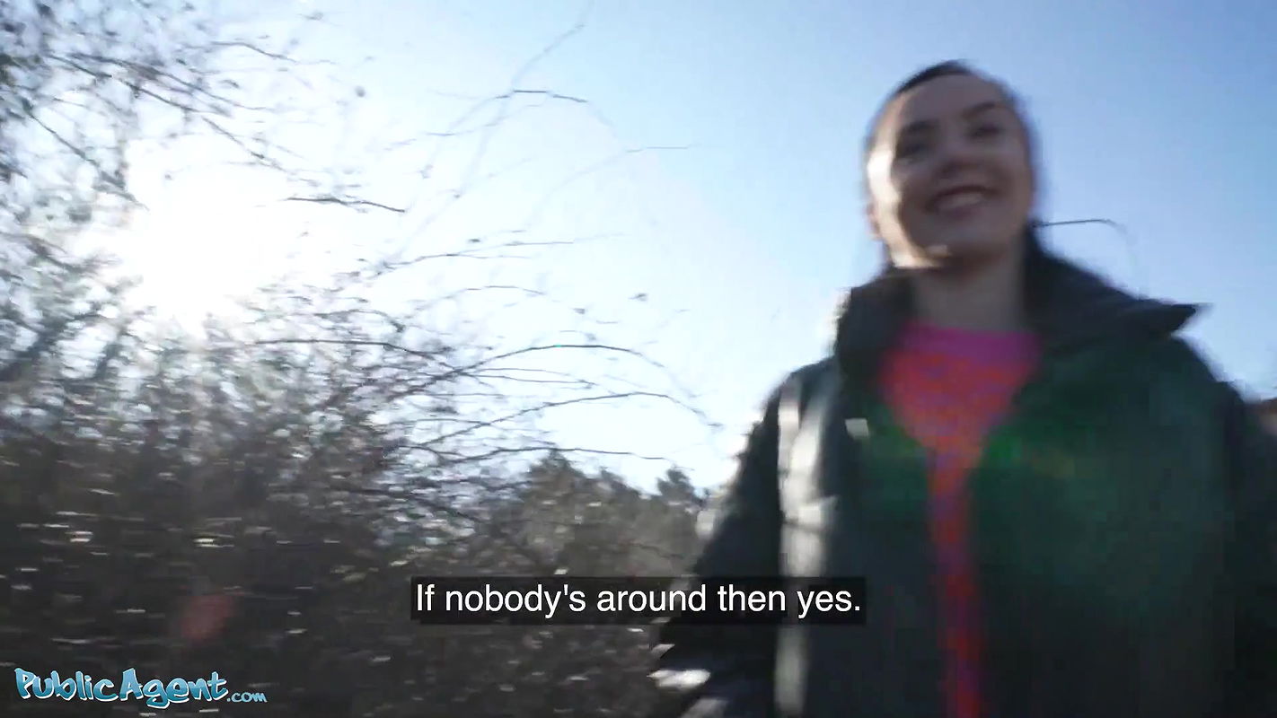 – Young Spanish brunette with pert tits seduced in public into outdoor blowjob and sex