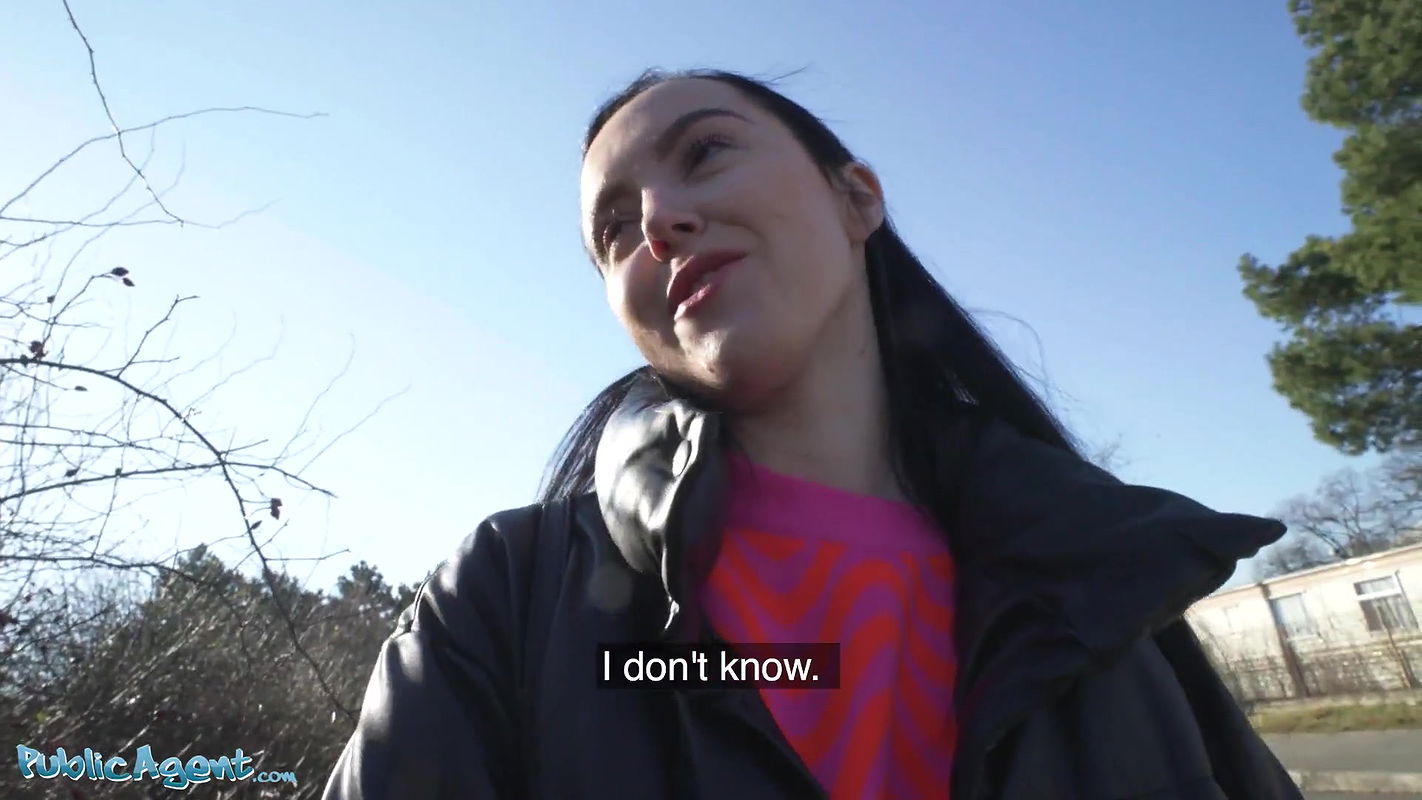 – Young Spanish brunette with pert tits seduced in public into outdoor blowjob and sex