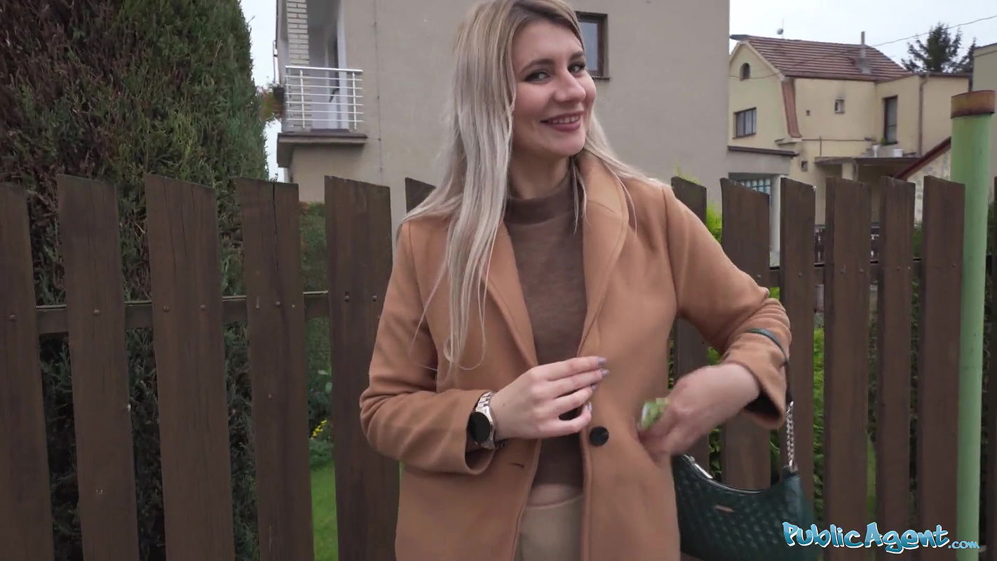 Cute blonde flashes her perky titties for cash and fucks huge cock in a basemant