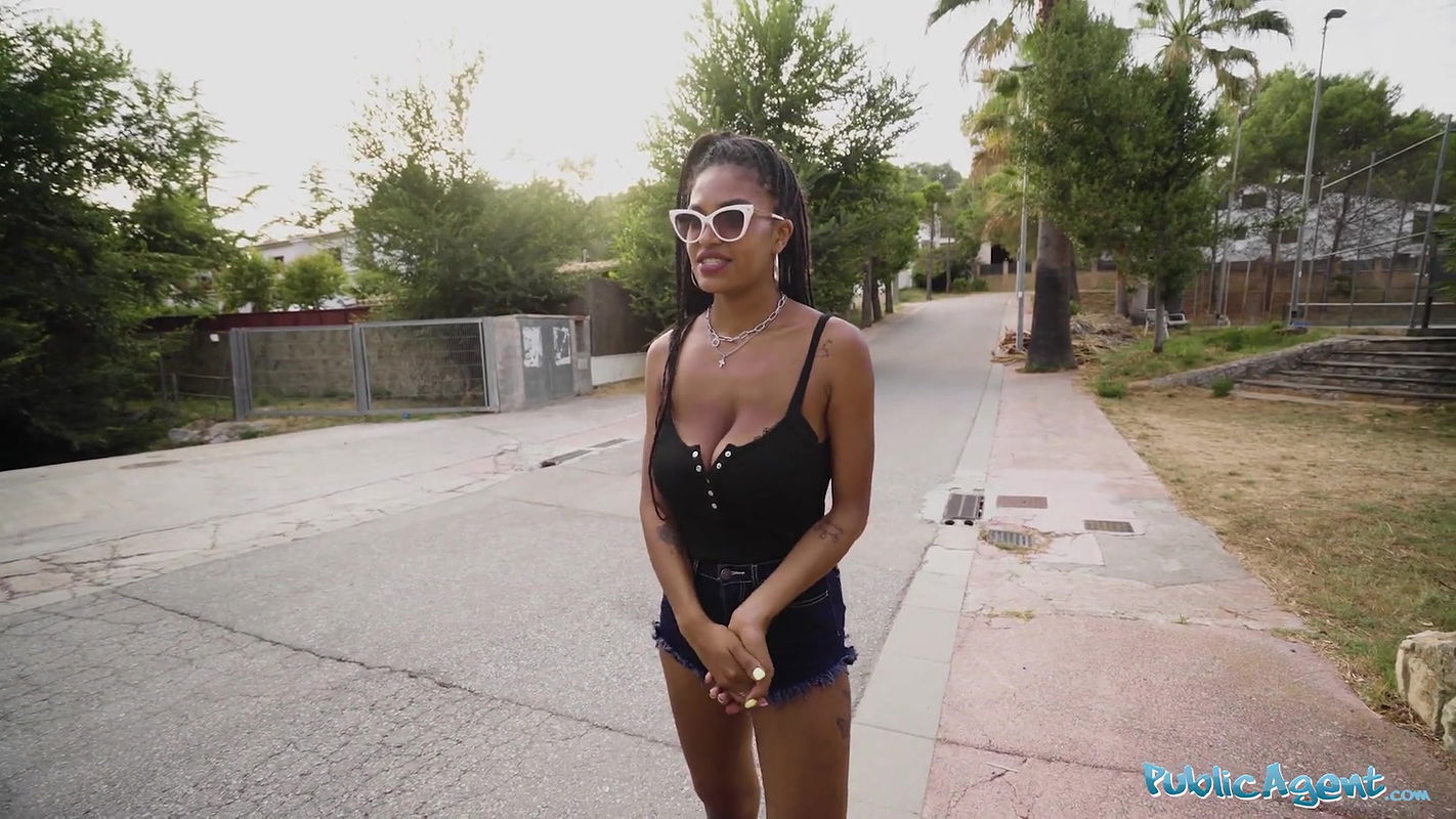 Ebony with fucking massive natural tits fucked outdoors