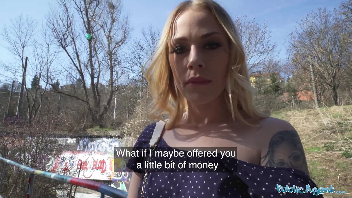 Horny blonde flasher gets her pussy creampied in a tunnel