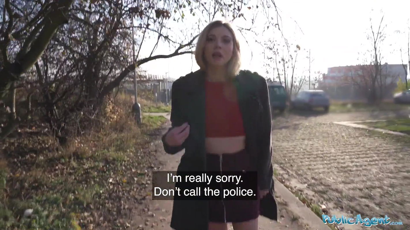 Hot blonde is caught pissing in the woods and takes cash for sex with big cock