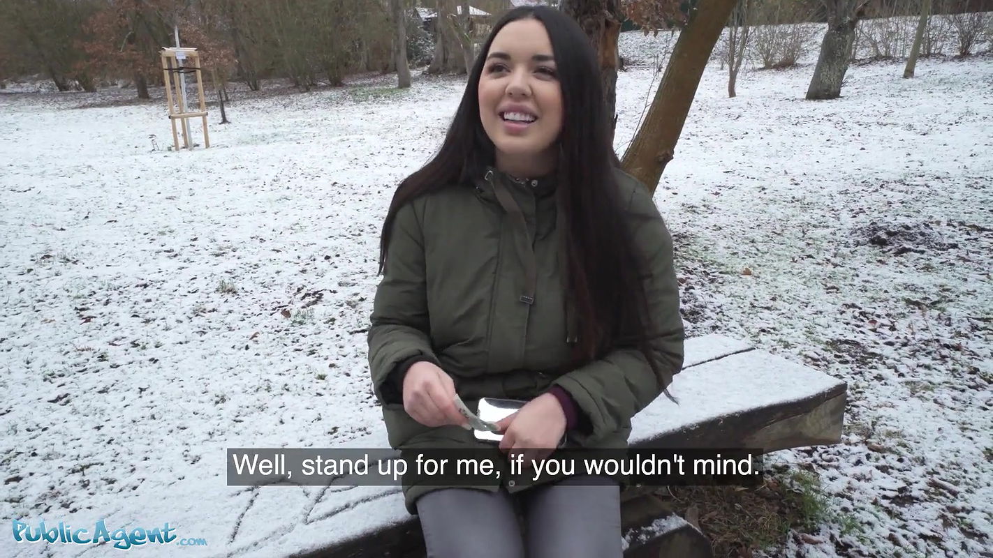 Spanish Brunette Flashes Big Natural Tits in the Snow