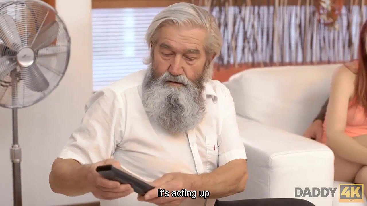 Tender girl likes a lot to be caressed by bearded senior