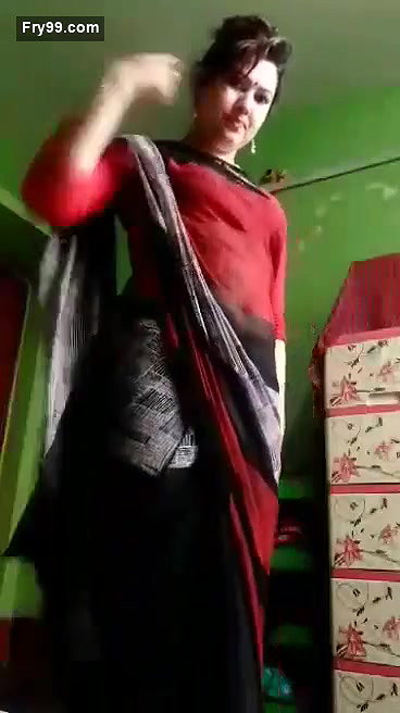Beautiful Married Bhabi Removing Red Saree And Showing