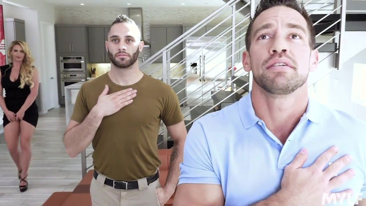 Beautiful busty mommy Phoenix Marie nailed by two big boners