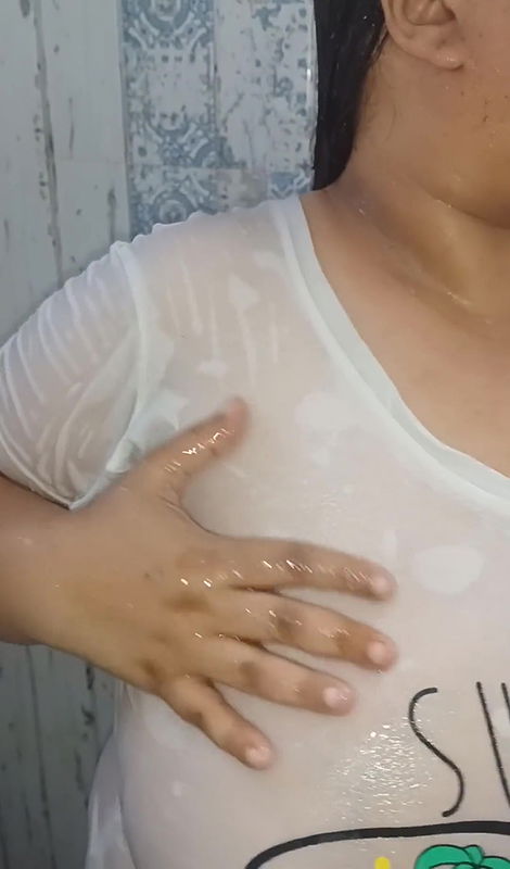 Desi Bbw Chubby Bath Show White See-through Top