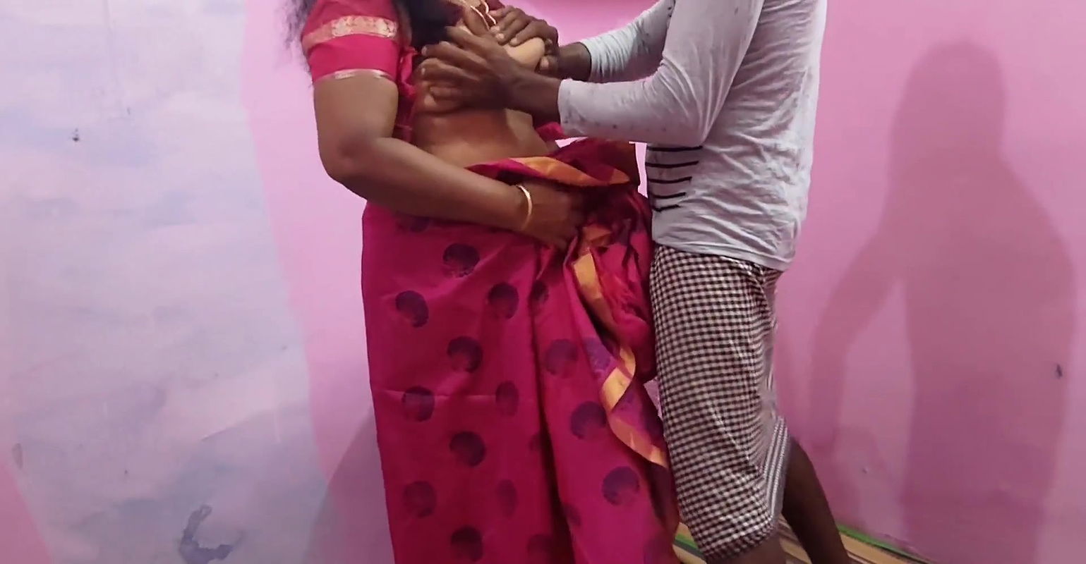 Aunty was bending down and reading something and I was playing with her panties behind her and she saw that I had sex with her