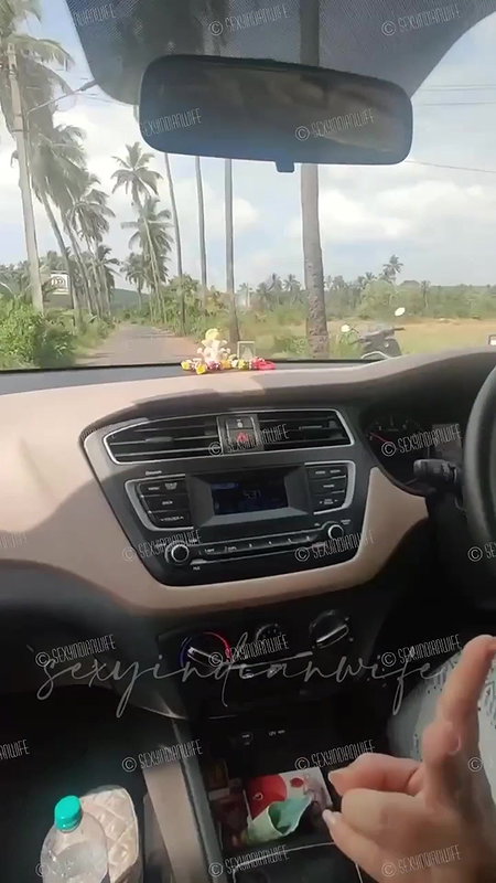 Sexy indian wife showing bOObs while driving car