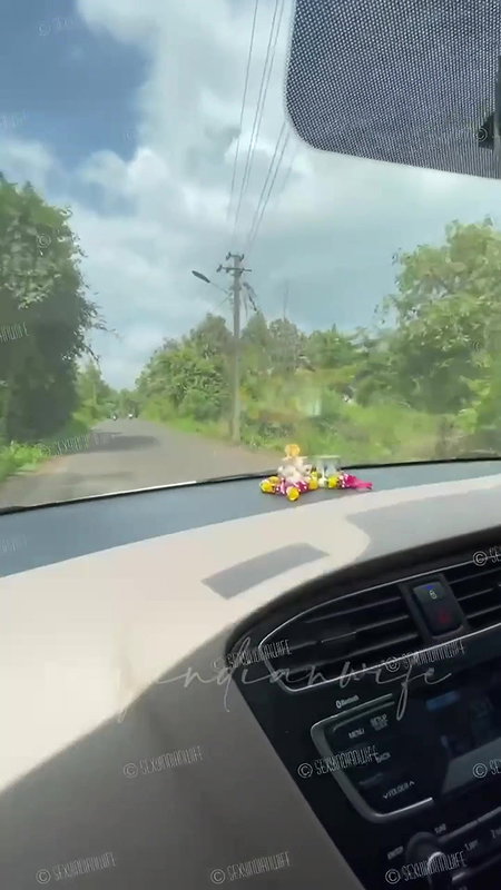 Sexy indian wife showing bOObs while driving car