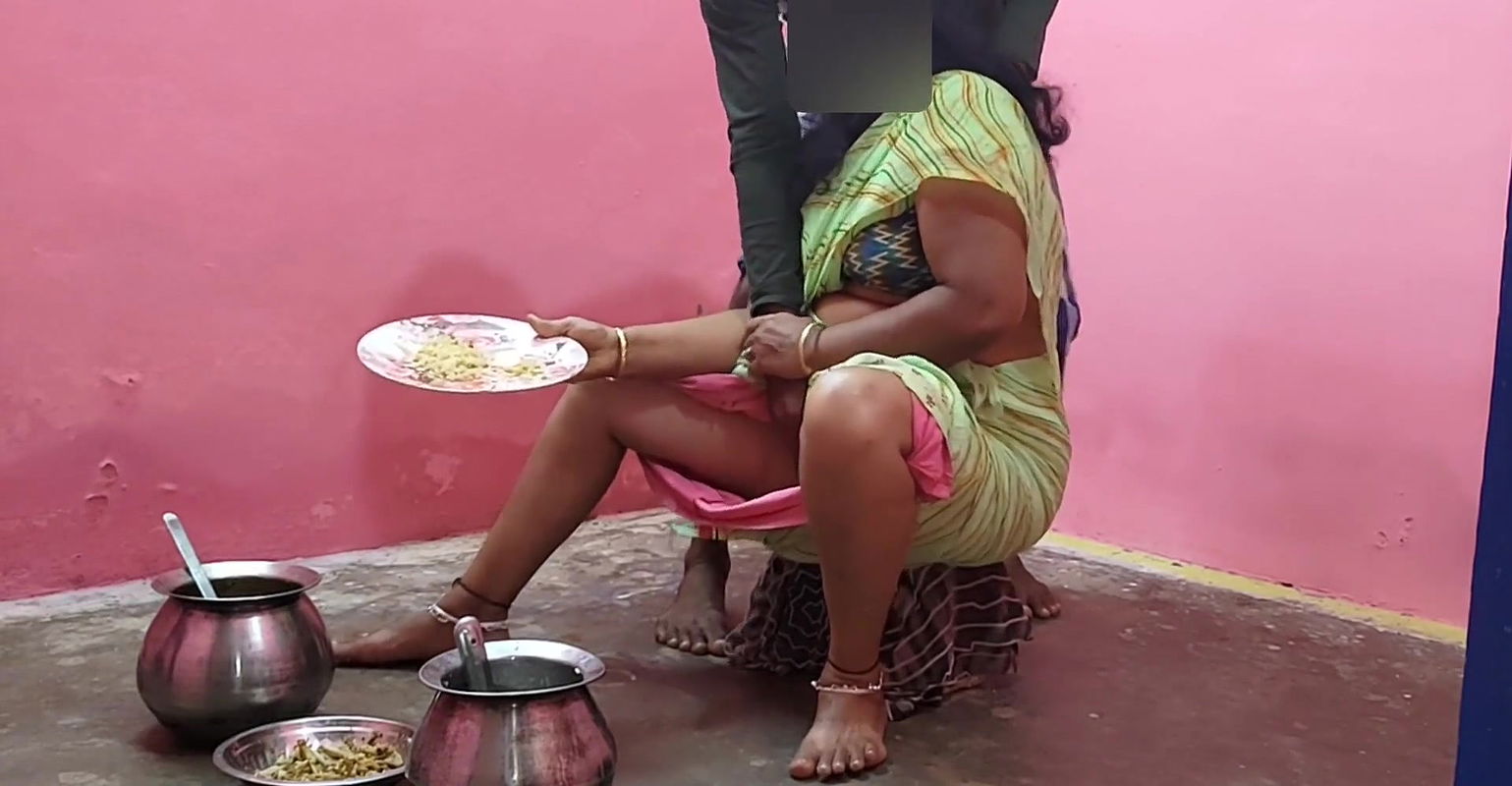 Aunty was sitting and eating until her thighs were visible. I got emotional on seeing her. I went creampie and had sex with her