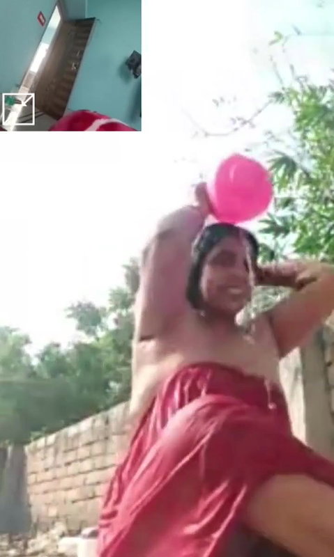 Village aunty outdoor video call fingering with here boyfriend