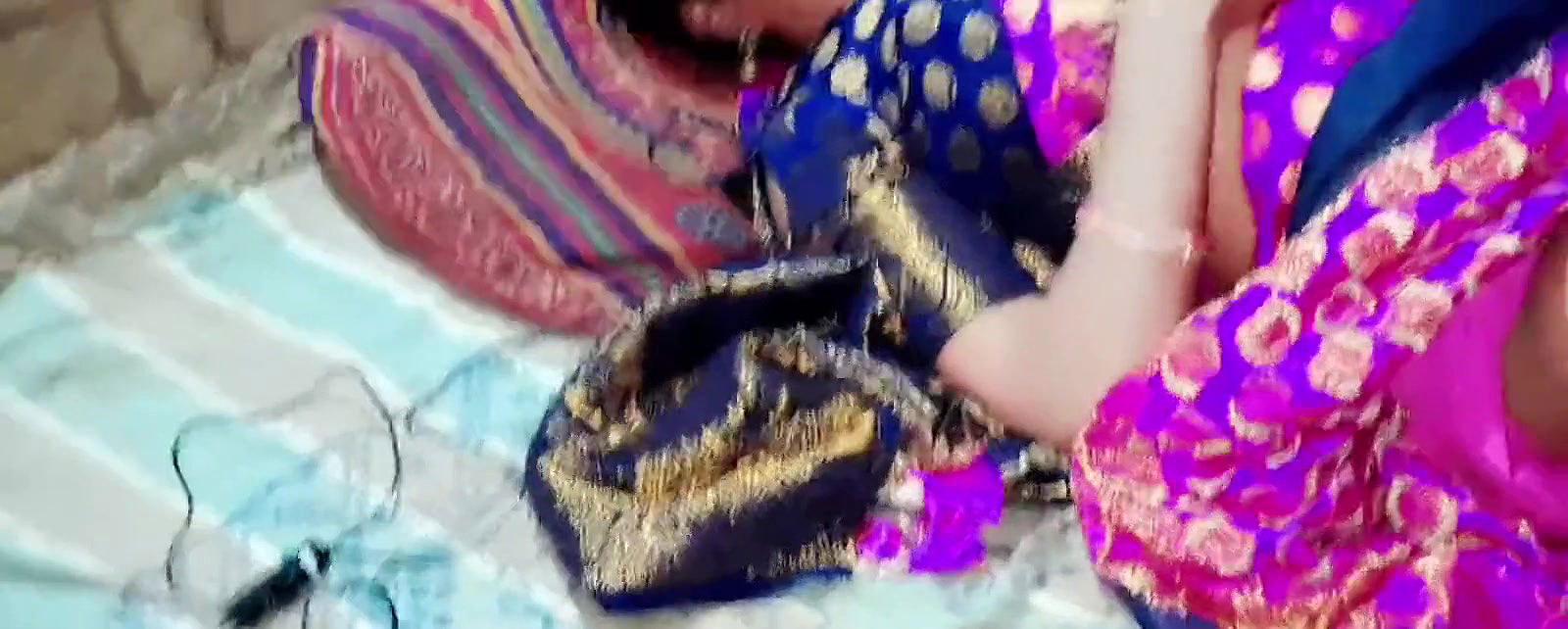 Beautiful bride in Banarasi saree had a lot of fun in the sex room.