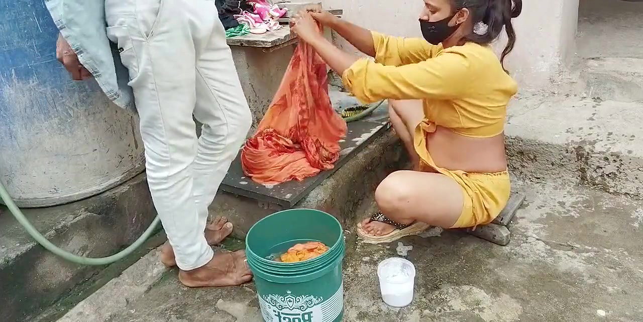 The Indian step-sister was washing clothes when she got wet pussy seeing step-brother’s fat dick