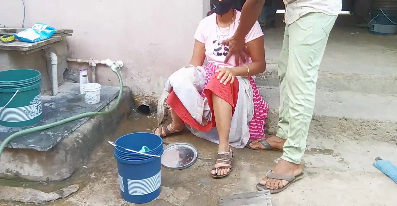 Indian stepsister Sonia was cleaning the dishes, s