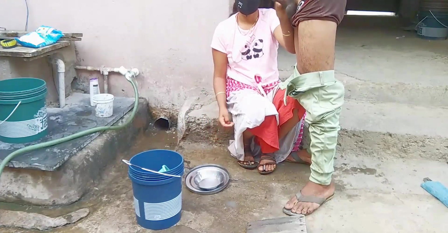 Indian stepsister Sonia was cleaning the dishes, s