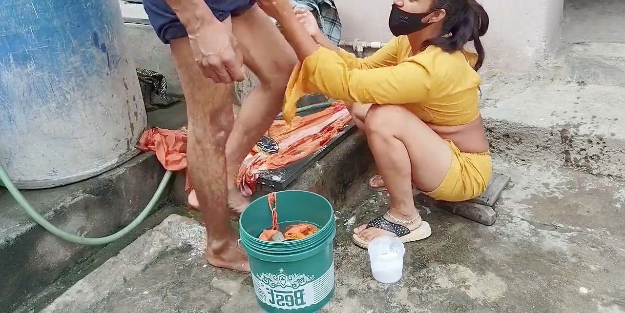 The Indian step-sister was washing clothes when sh