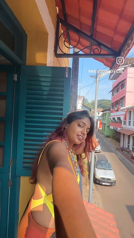 watersoul sexy boobs and pierced navel in yellow bikini