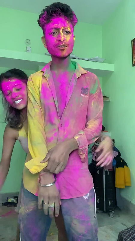 Cute busty Rumki big boobs grabbed, pressed & felt, underboob show in holi fun