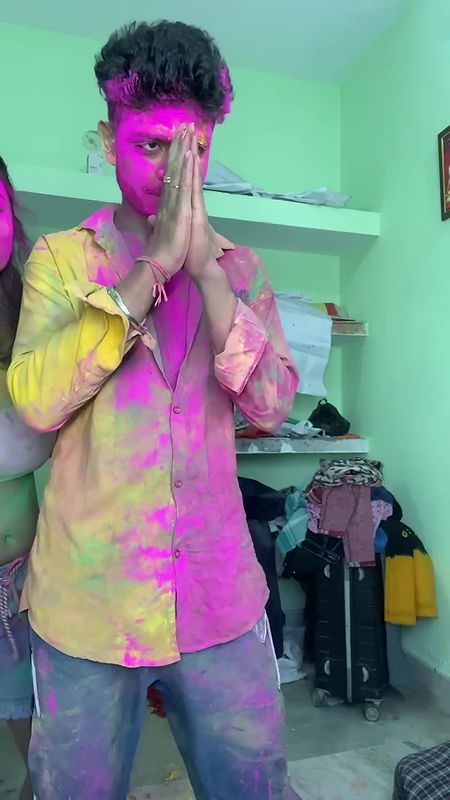 Cute busty Rumki big boobs grabbed, pressed & felt, underboob show in holi fun