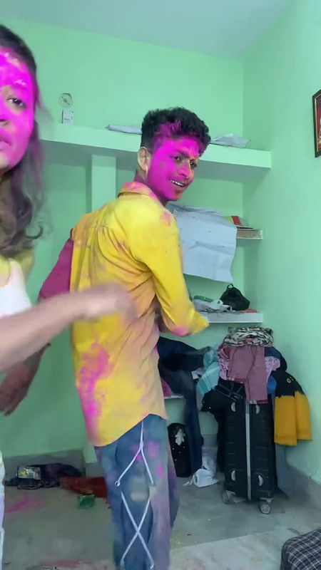 Cute busty Rumki big boobs grabbed, pressed & felt, underboob show in holi fun