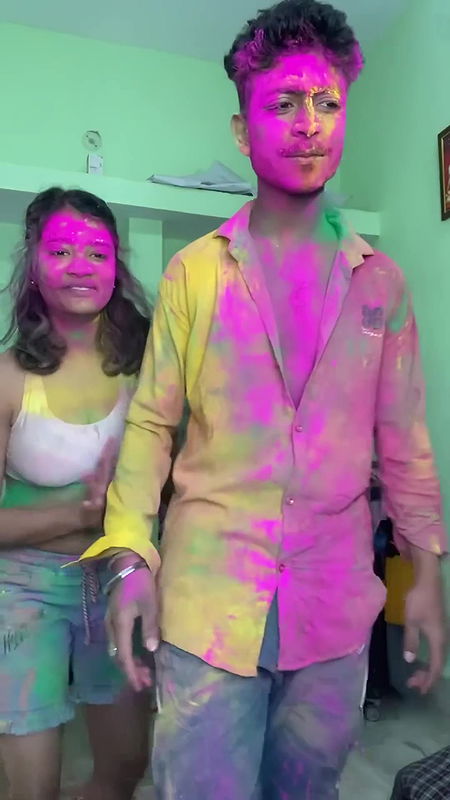 Cute busty Rumki big boobs grabbed, pressed & felt, underboob show in holi fun