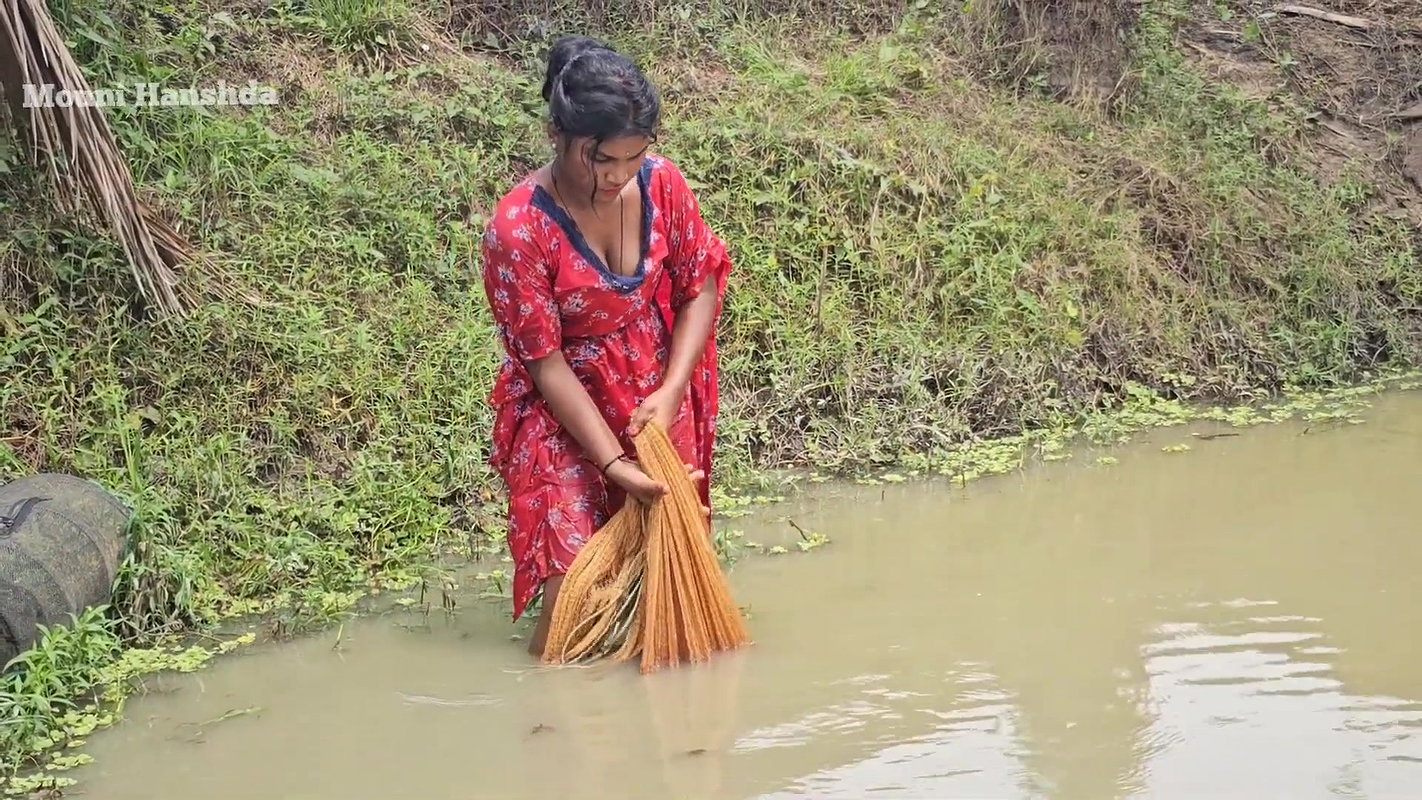 Amazing Village Lady Net fishing video