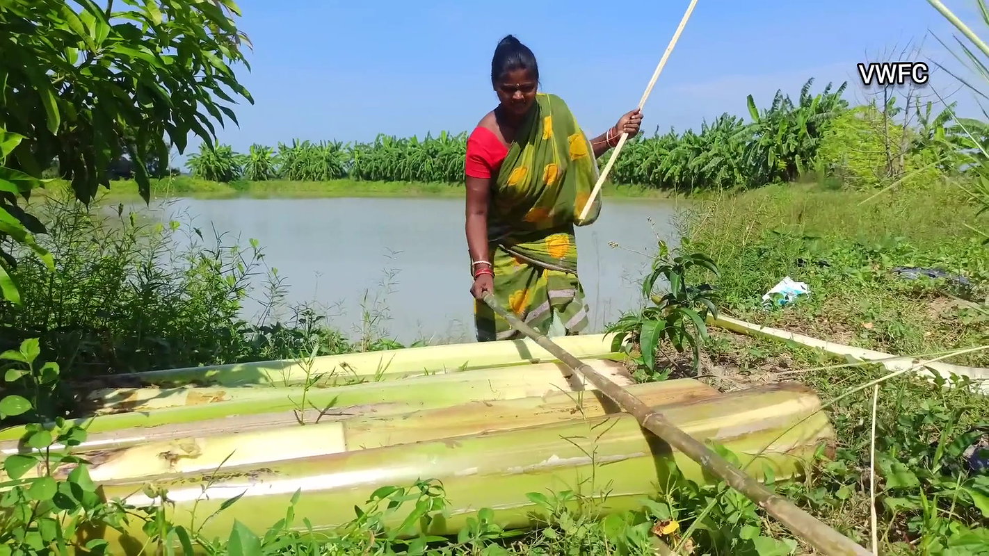 Amazing making of Banana plant Boat and fishing on