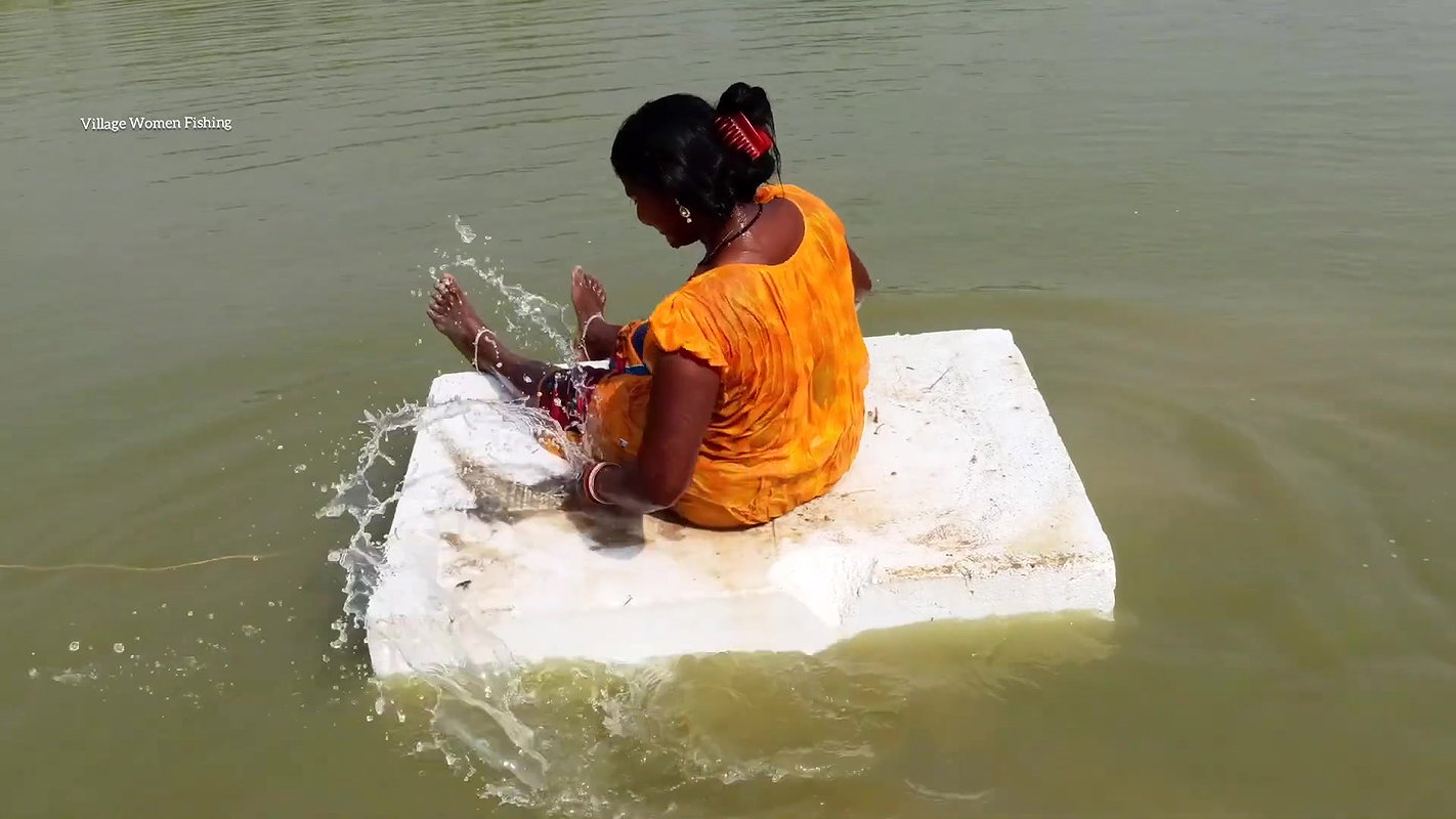Amazing net fishing   village women floating and f