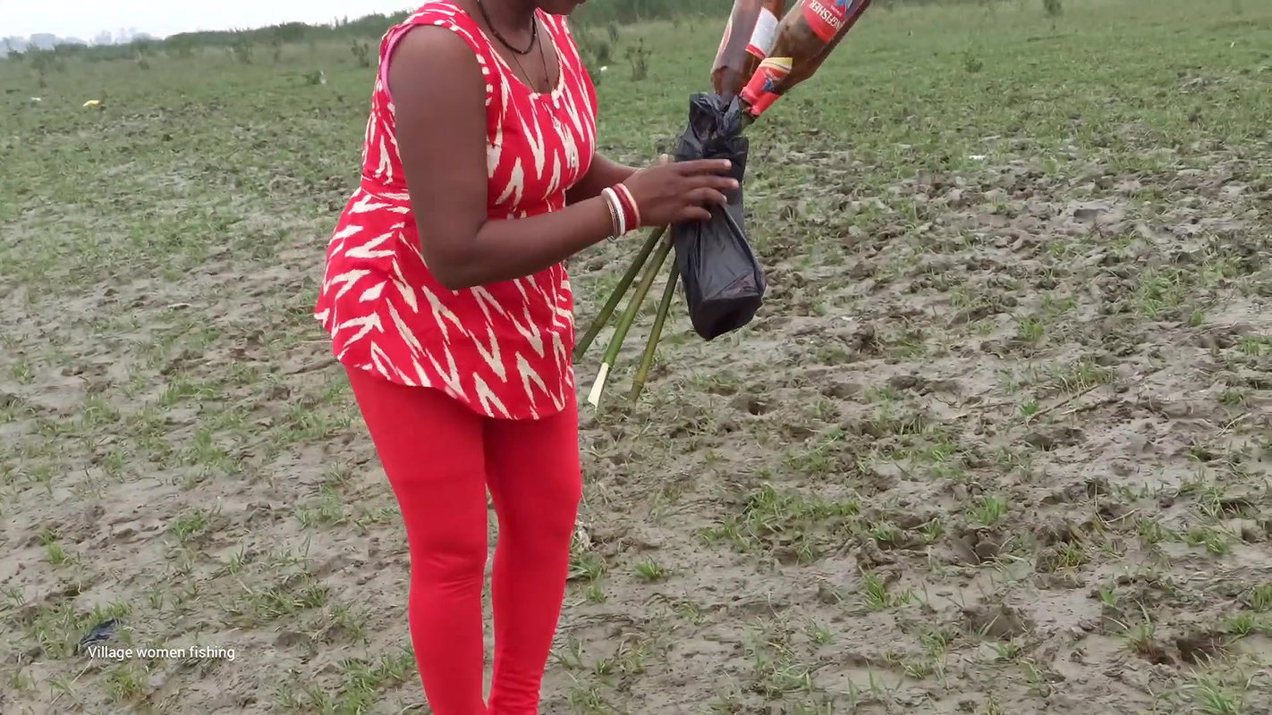 Amazing Village Lady Fishing with Beer Bottle   Vi