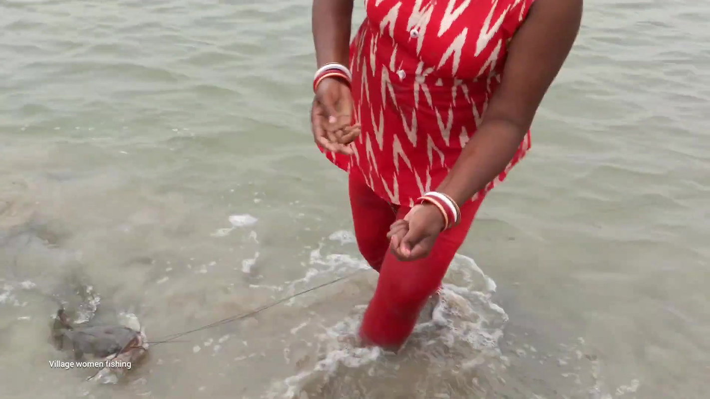 Amazing Village Lady Fishing with Beer Bottle   Vi