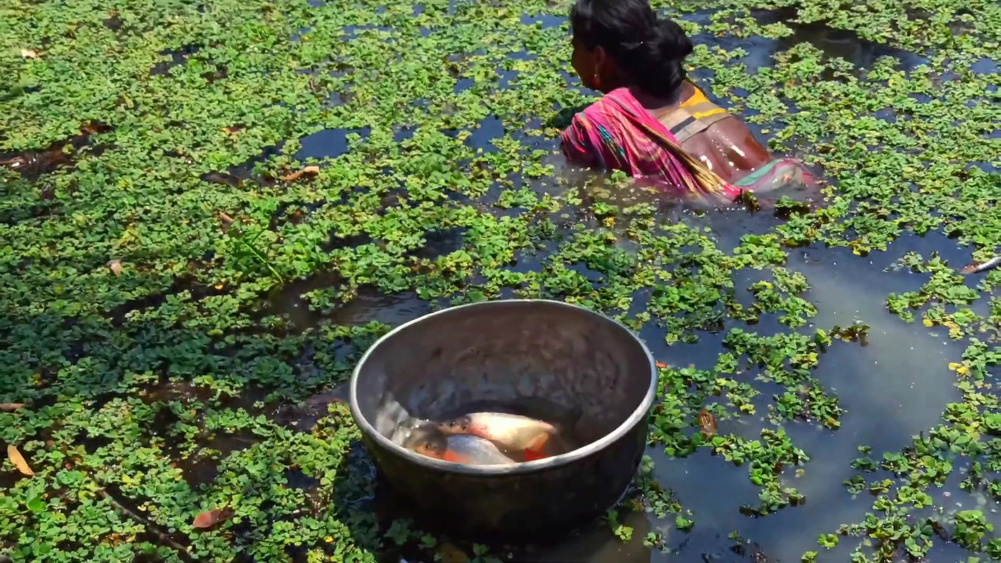 x Amazing Village Women Fishing in Dirty water