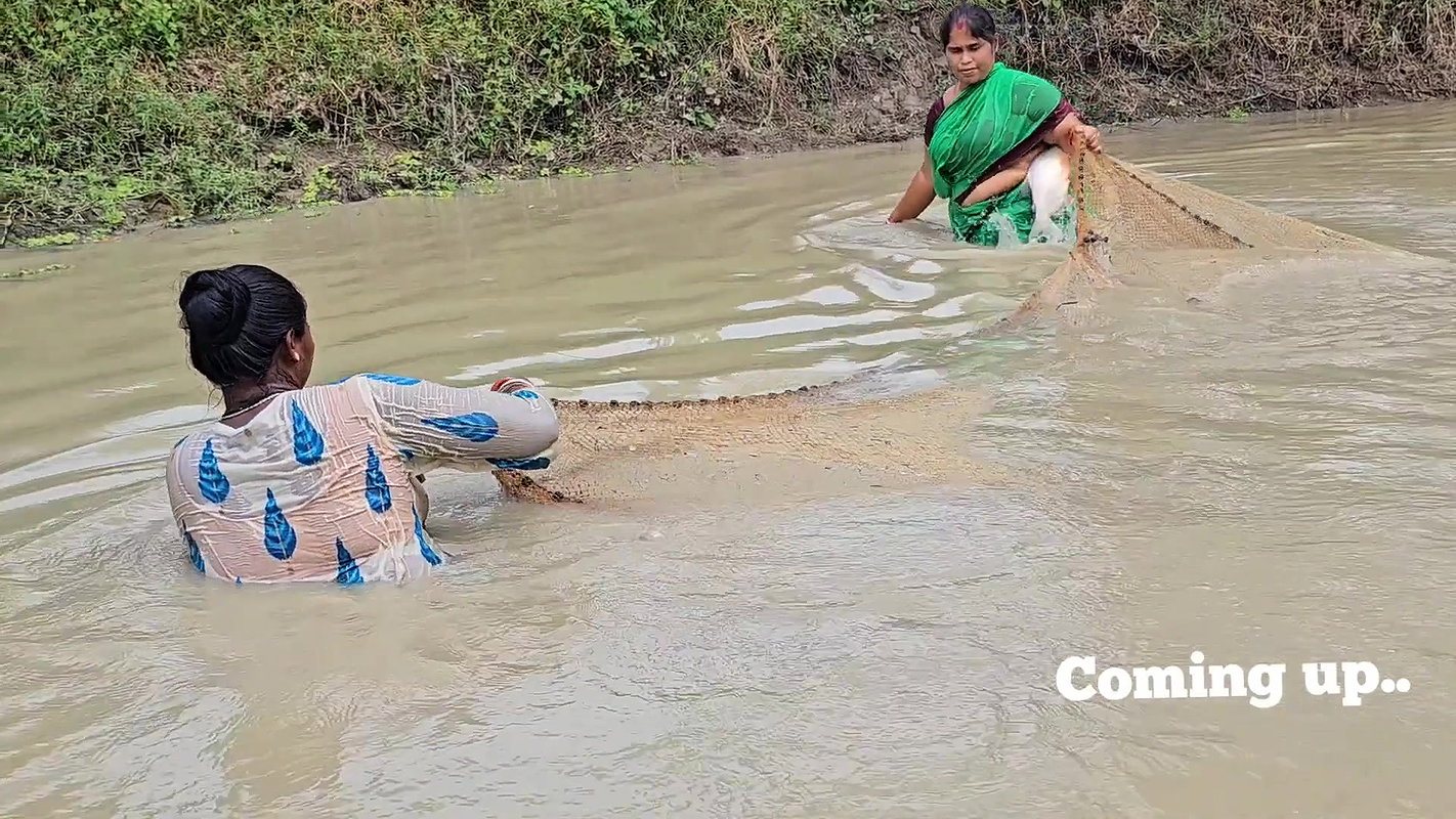 Amazing Village Women Fishing with bare Hand    Mo