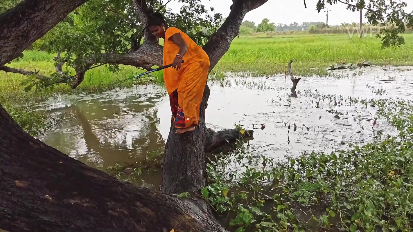 Amazing Village women Hook fishing in Rain   Villa