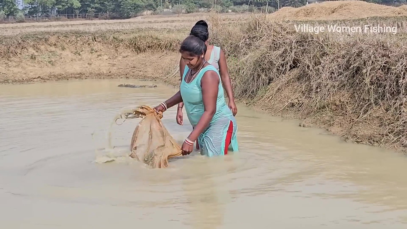 Amazing Village Women Net fishing in Muddy pond