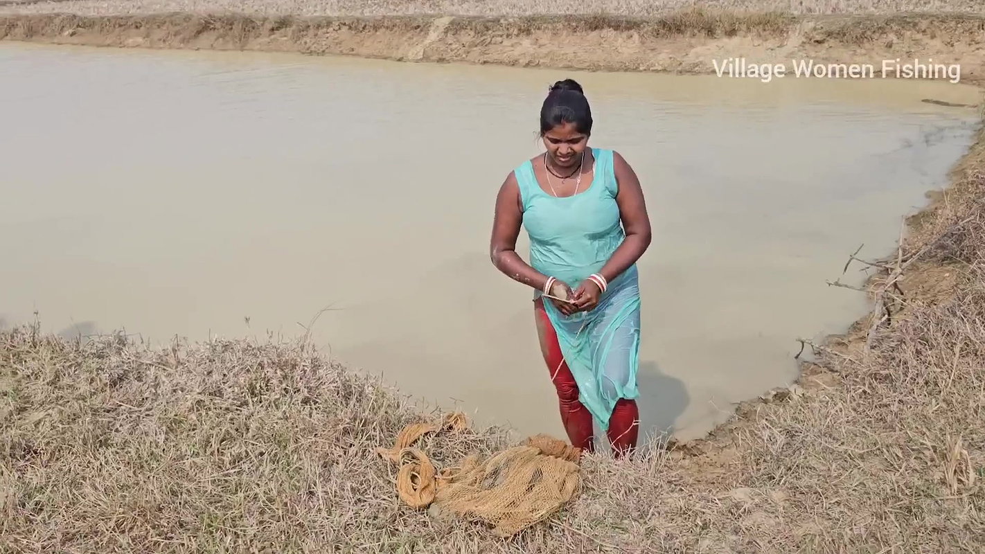 Amazing Village Women Net fishing in Muddy pond
