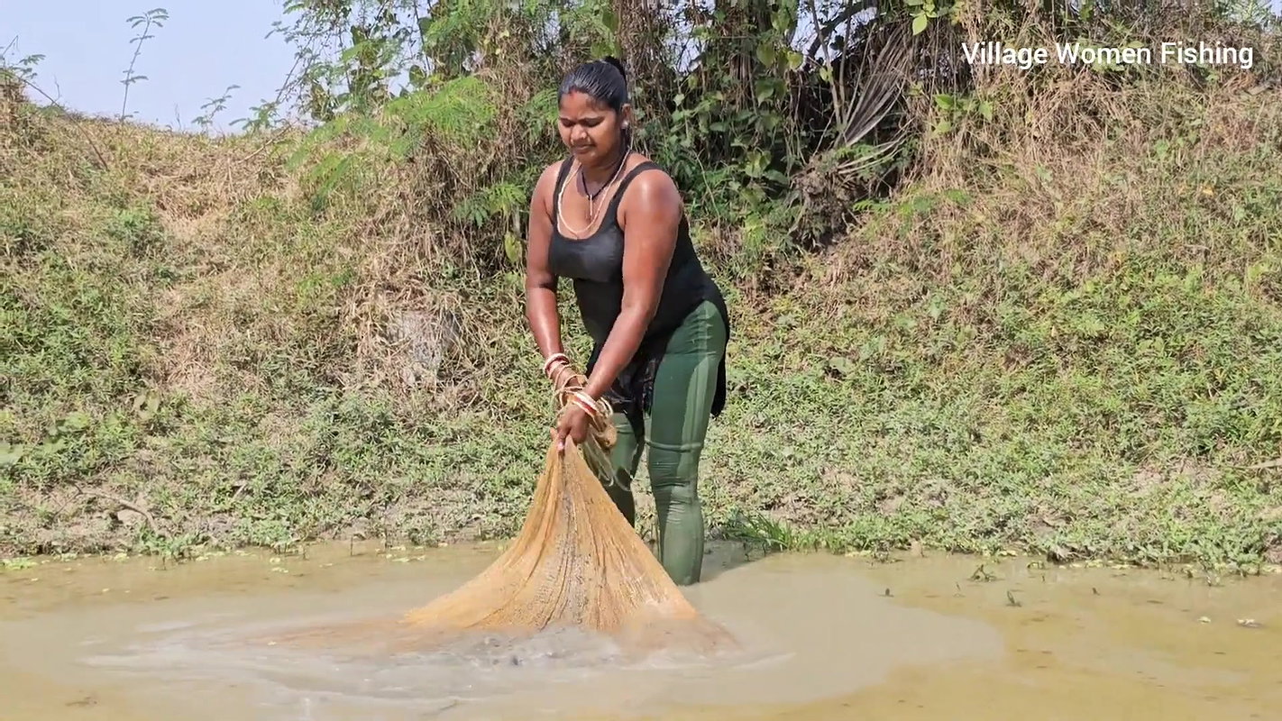 Amazing Village Women Net Fishing in Village pond