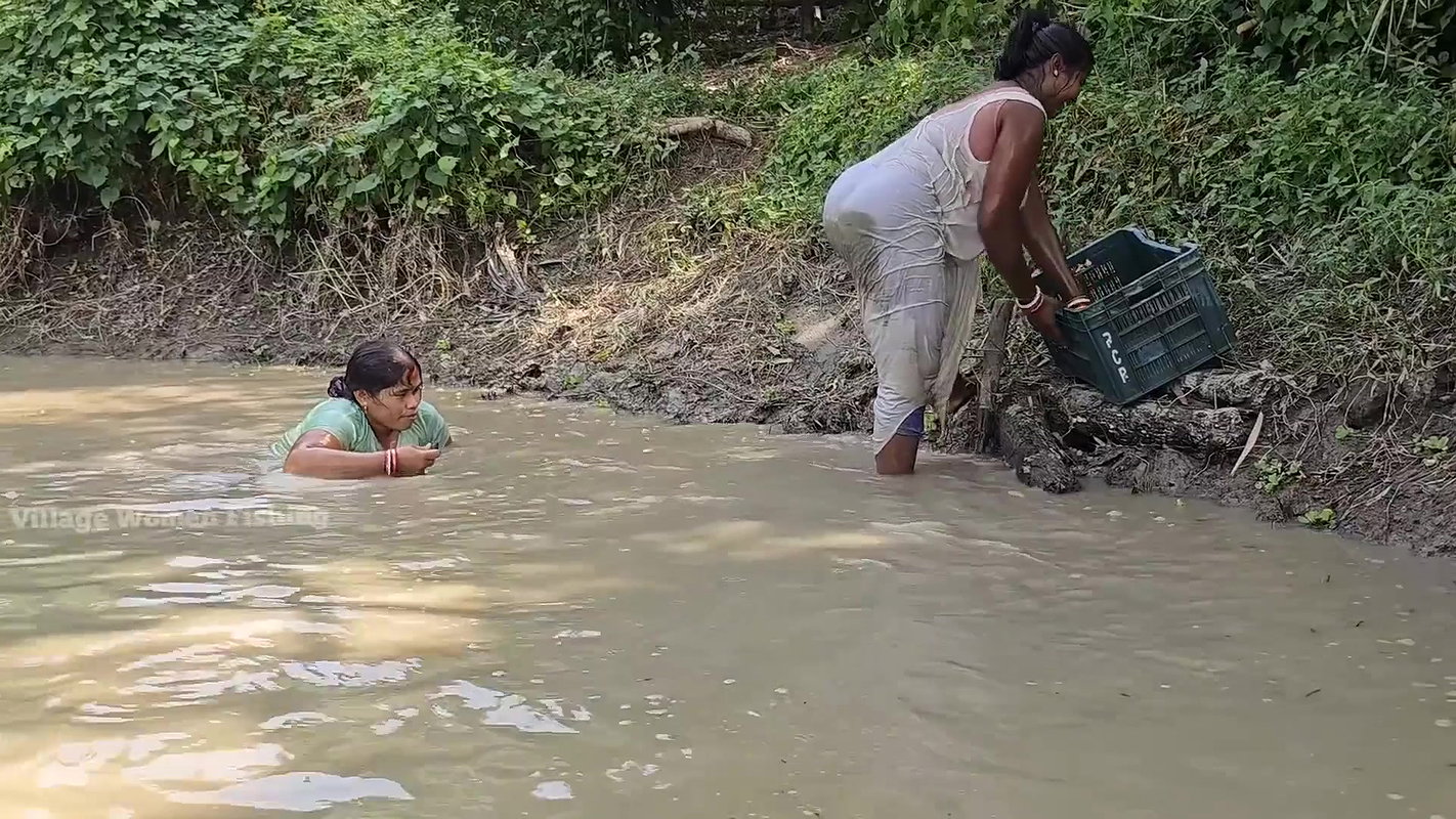 Amazing Village Women Net Fishing Video in Mud Wat