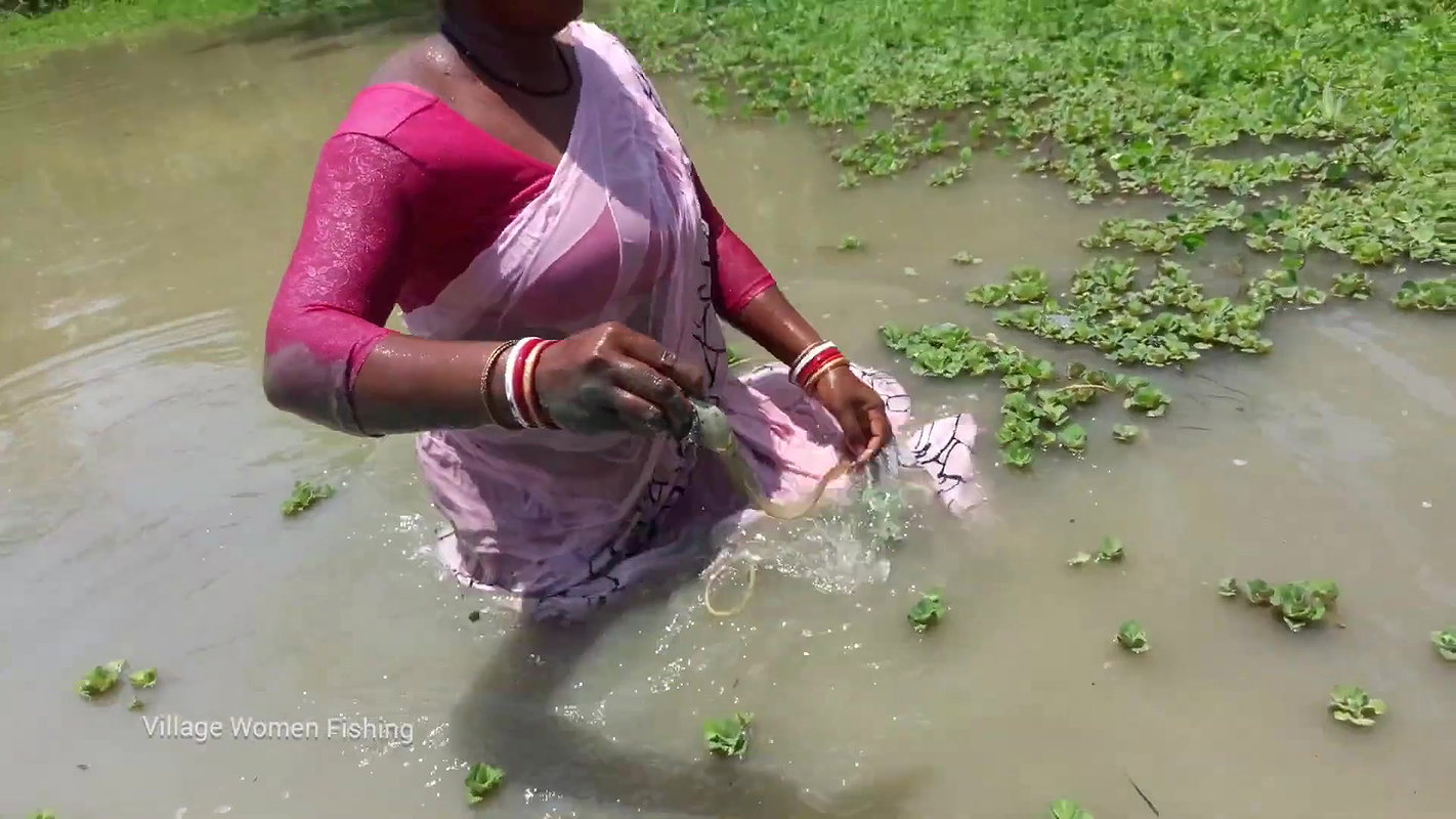 Best women net fishing video in village pond