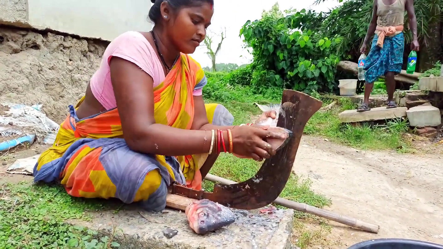 Cooking and Eating Fish Fry in Traditional village