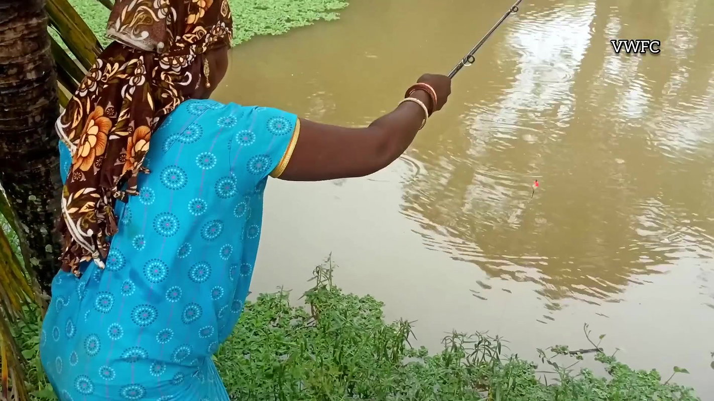 Look what I’ve Caught   Village Lady Fishing   মাছ
