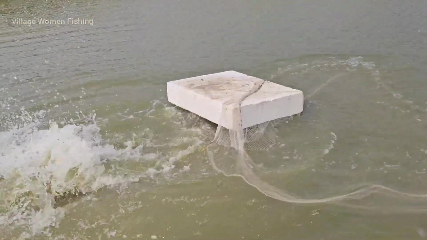 Mouni Fishing in Village pond floating on a Thermo