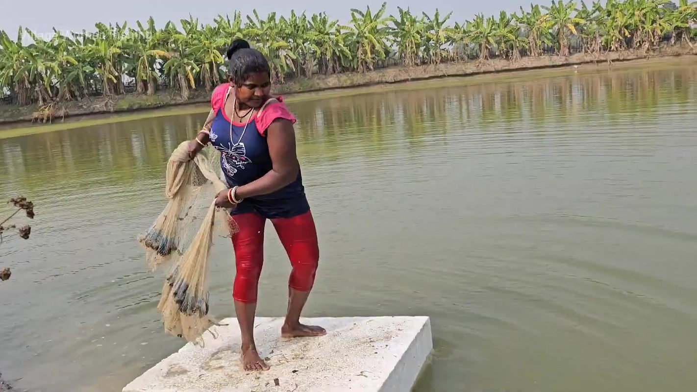 Mouni Fishing in Village pond floating on a Thermo
