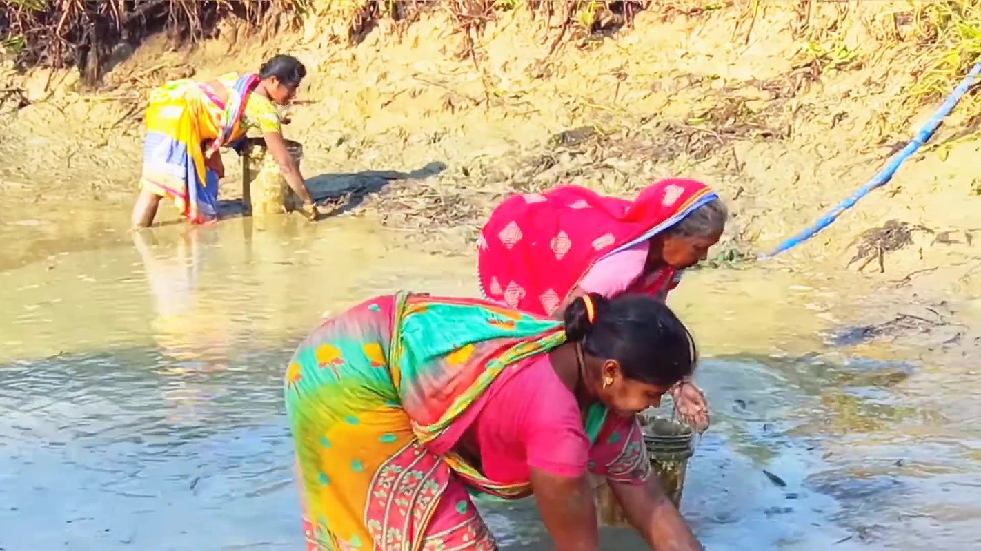 Traditional Hand Fishing by Village Women    Villa