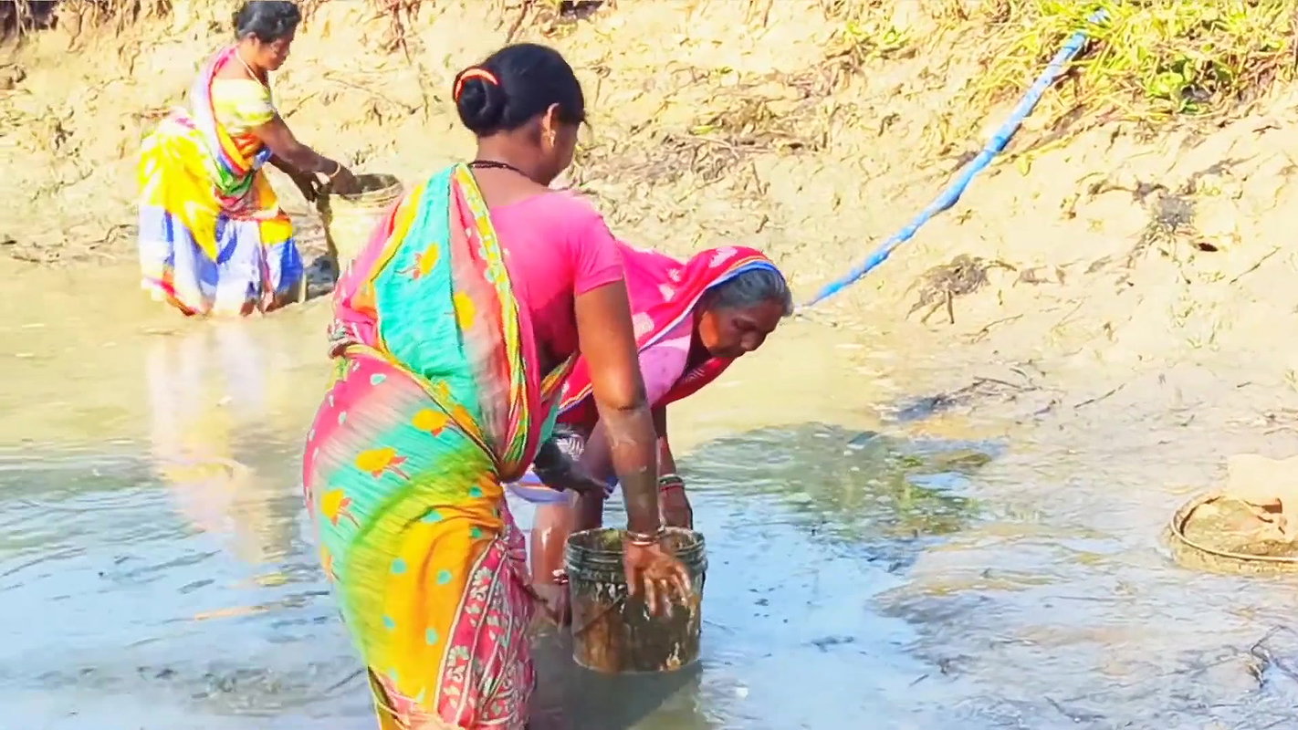 Traditional Hand Fishing by Village Women    Villa