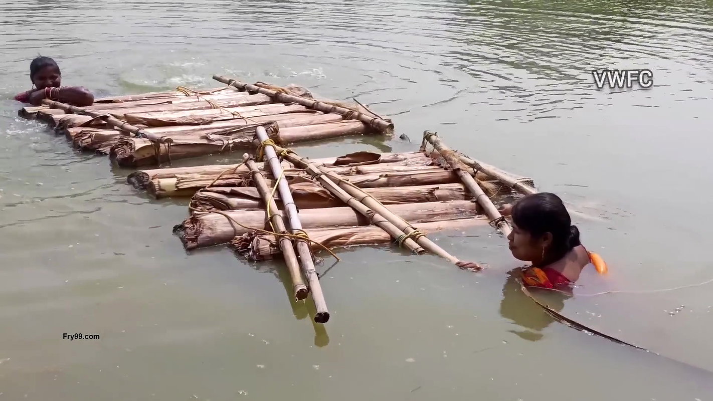 Traditional net fishing by village women   Village