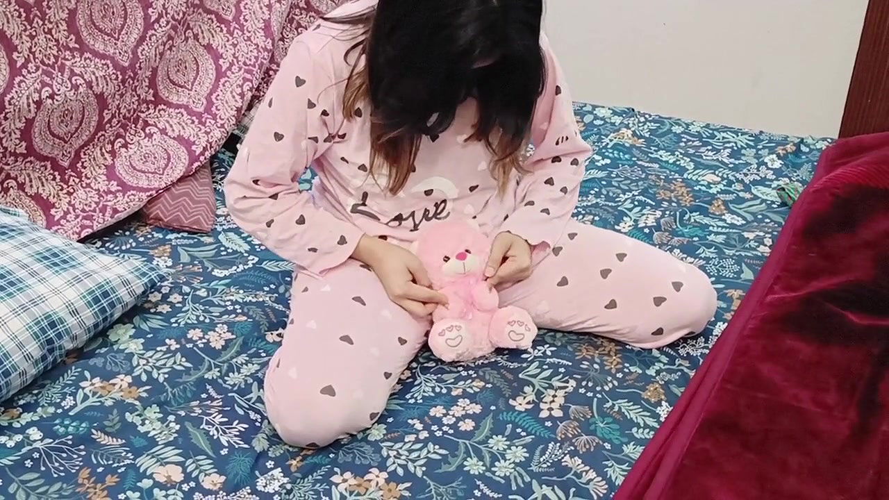 Desi Stepdaughter Playing With Her Teddy Bear Toy